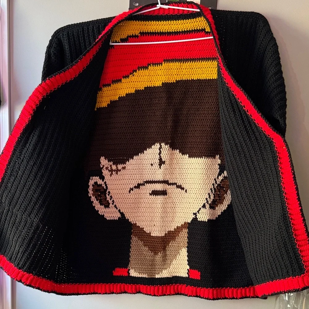 Luffy cardigan Black and Red Graphic crochet 🧶 size XL - Picture 7 of 11